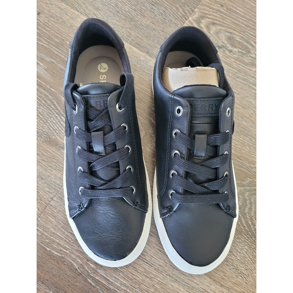 Sperry Sandy LTT Black Leather Sneakers Womens 6.5 Low Top‎ Lace Up NEW - Picture 2 of 8